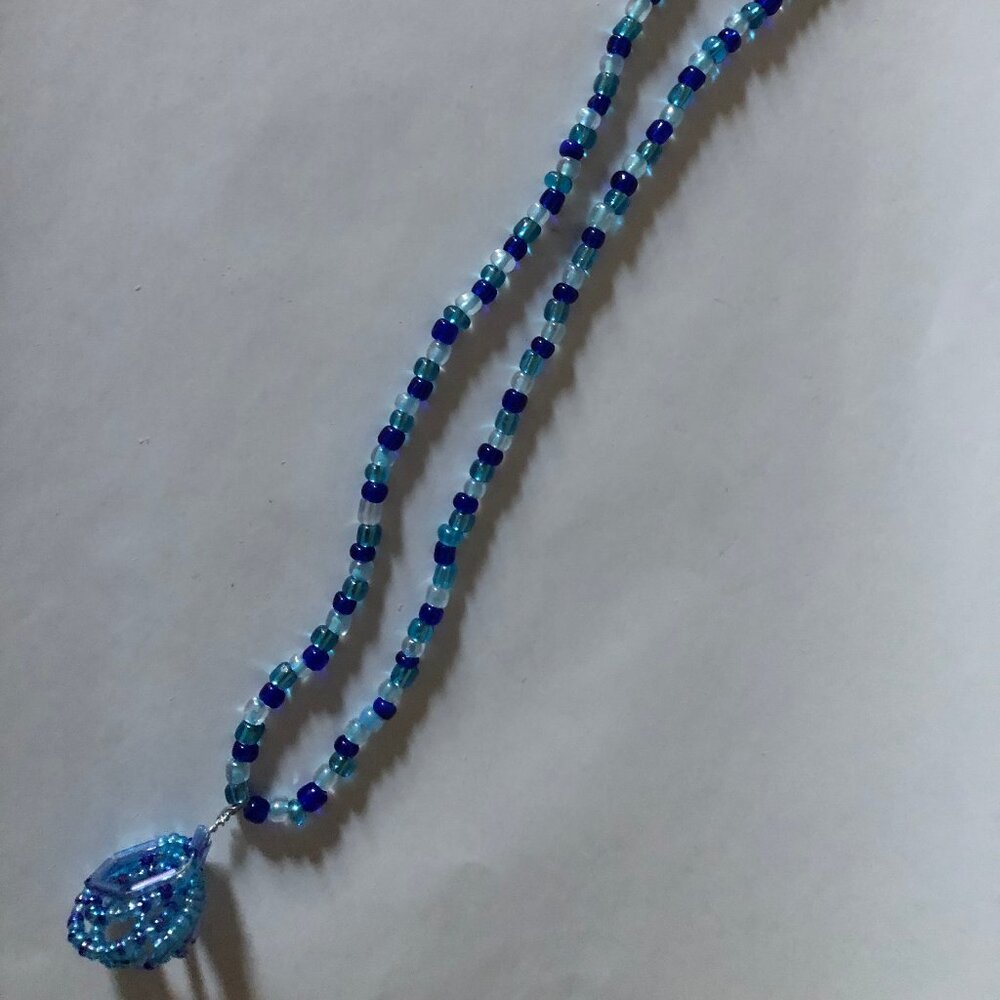 Handmade glass beads women's girl's necklace with hand beaded pendant 18"